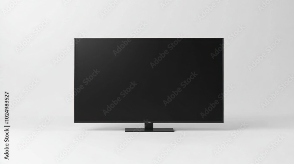 Blank black LED TV screen, standing out against a white background, perfect for technology-focused designs or presentations