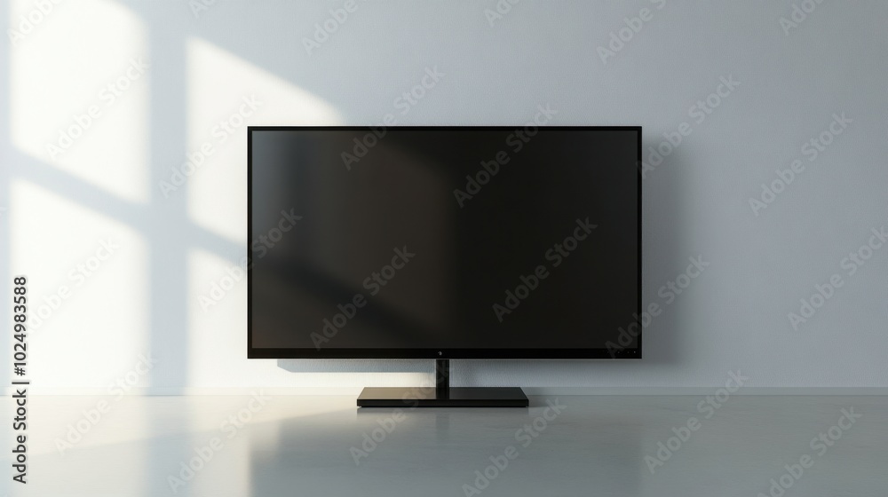 Blank black LED TV screen, standing out against a white background, perfect for technology-focused designs or presentations Blank black LED TV screen, standing out against a white background, perfect for technology-focused designs or presentations