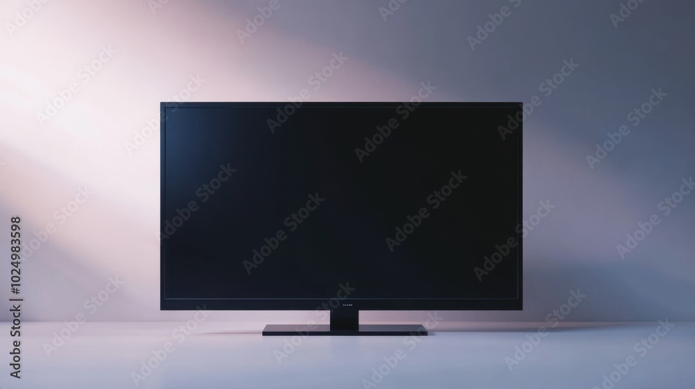 Fototapeta premium Blank black LED TV screen, standing out against a white background, perfect for technology-focused designs or presentations