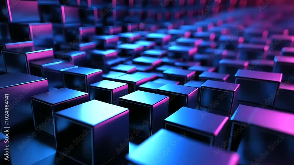 A dynamic 3D wallpaper showcasing a maze of interlocking cubes with sharp shadows and gradients of blues and purples creating a sense of depth A dynamic 3D wallpaper showcasing a maze of interlocking cubes with sharp shadows and gradients of blues and purples creating a sense of depth