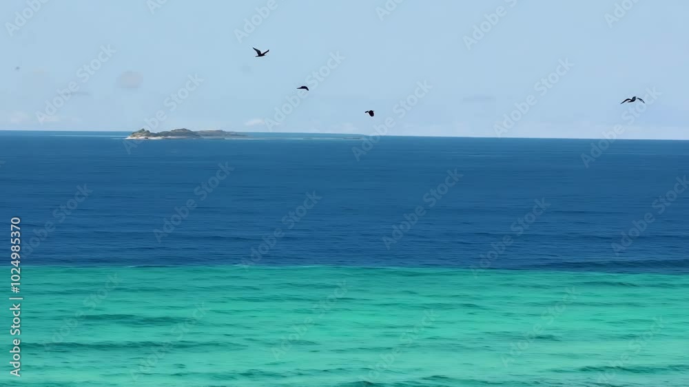 Tranquil beach scene with clear turquoise waters and golden sand Tranquil beach scene with clear turquoise waters and golden sand