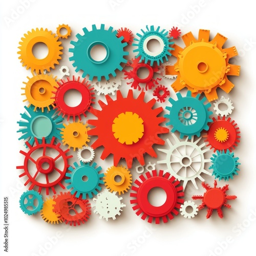 A colorful arrangement of gears symbolizing industry and mechanics.