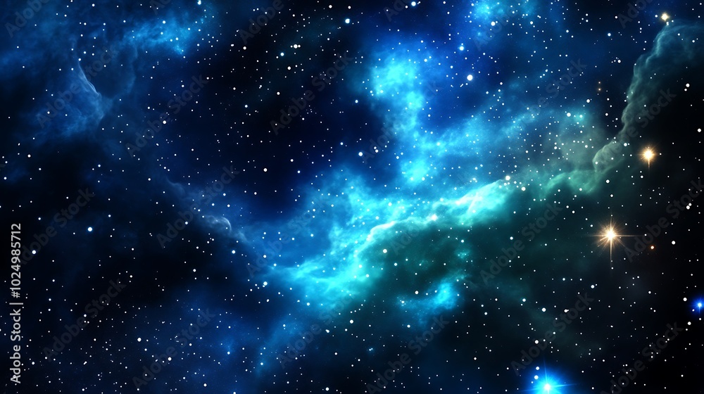 Blue Nebula with Stars in Deep Space Blue Nebula with Stars in Deep Space
