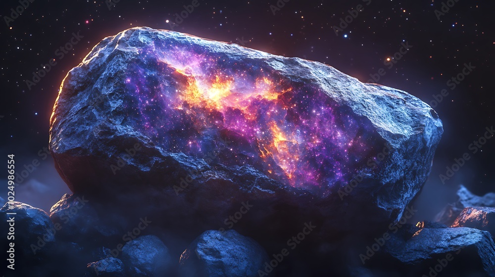 Galactic rock with vibrant cosmic colors, isolated in space. Galactic rock with vibrant cosmic colors, isolated in space.