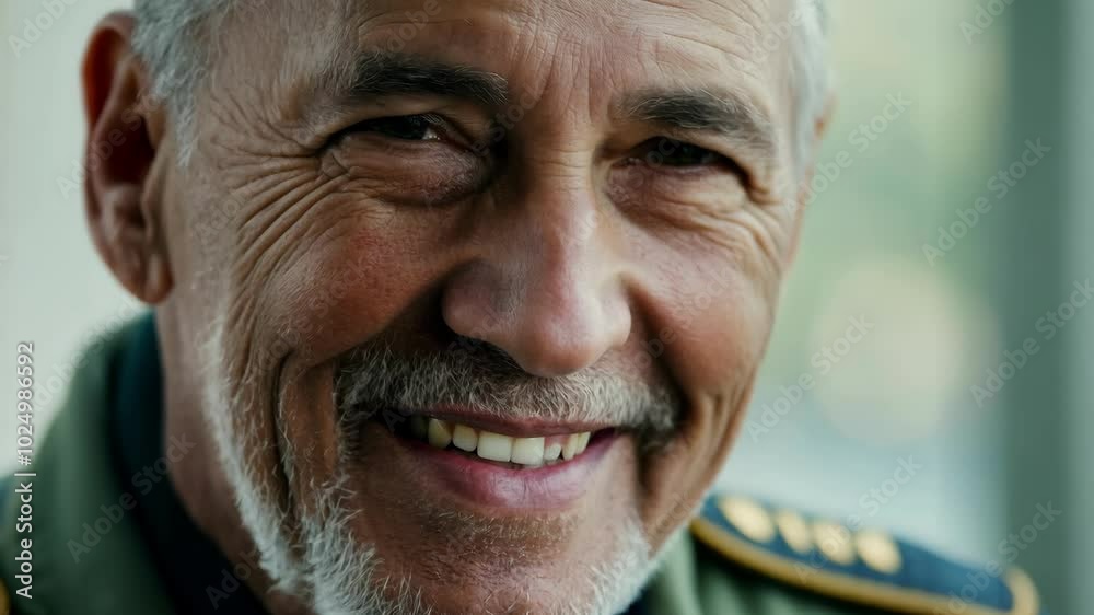 Elderly man smiling in close-up portrait with depth and warmth Elderly man smiling in close-up portrait with depth and warmth