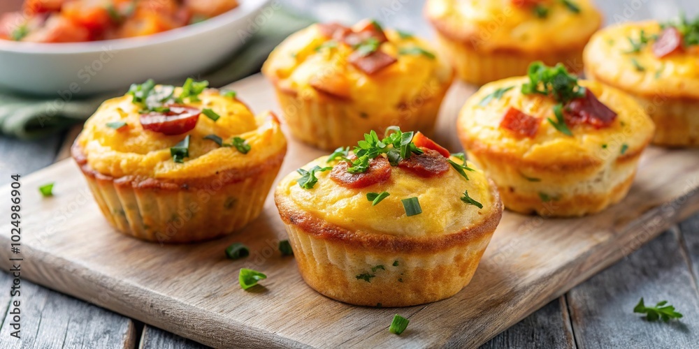 Breakfast egg muffins or egg bites with bacon and cheddar cheese Breakfast egg muffins or egg bites with bacon and cheddar cheese