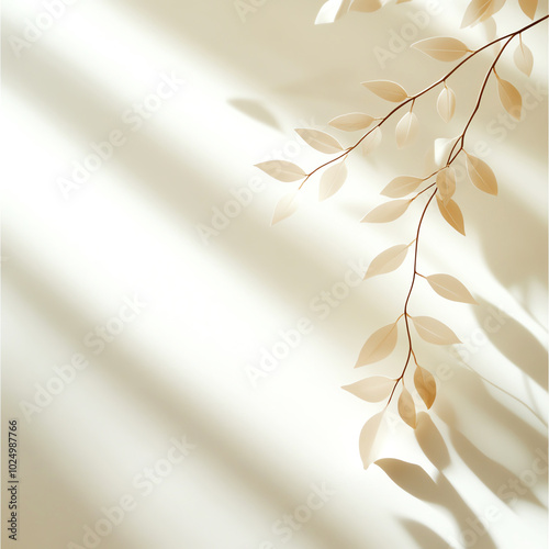 Delicate leaves casting subtle shadows on a soft, light background.