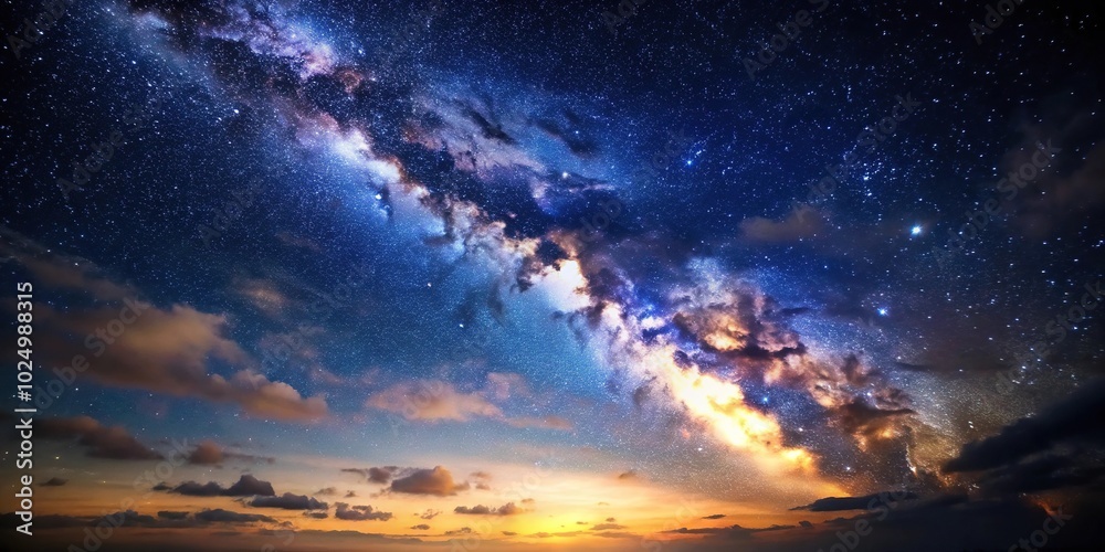 Fototapeta premium Starry night with light cloud coverage from a low angle