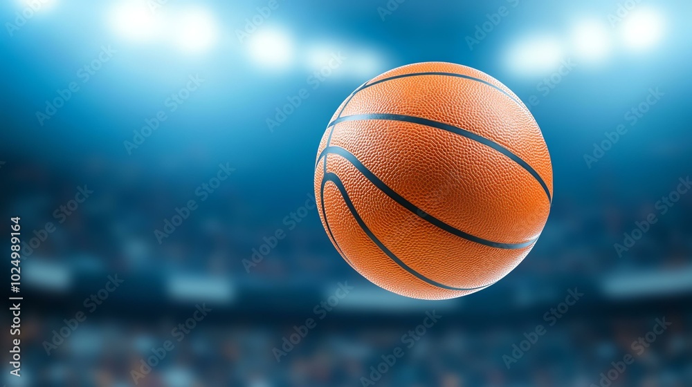 Close-up of basketball spinning mid-air after a successful free throw, motion blur capturing the dynamic action, vibrant lighting highlights texture. Basketball, Action Close-up of basketball spinning mid-air after a successful free throw, motion blur capturing the dynamic action, vibrant lighting highlights texture. Basketball, Action