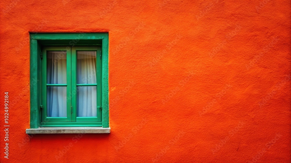 Bright background with green window on orange red wall Forced Perspective Bright background with green window on orange red wall Forced Perspective