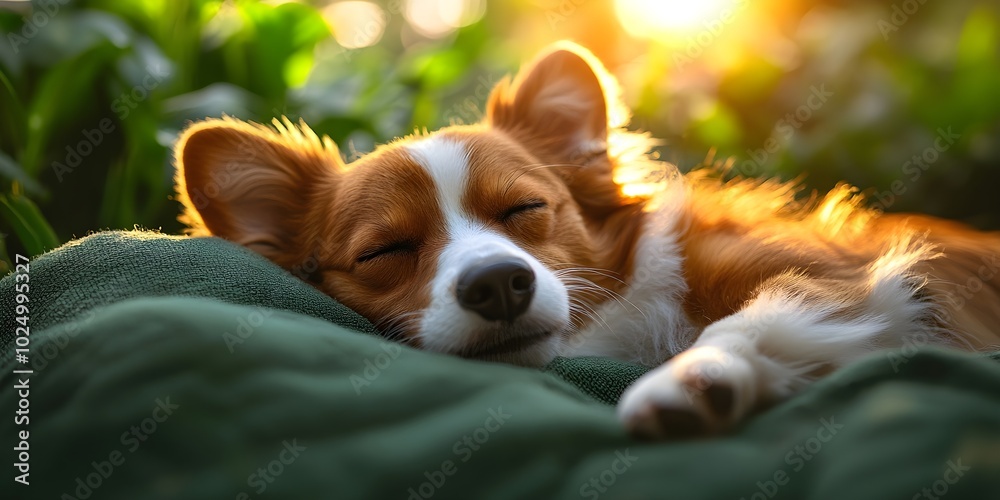 Sleeping dog in a sunlit meadow A cozy dog lounging in a green meadow while the sun's rays gently warm his fur. Sleeping dog in a sunlit meadow A cozy dog lounging in a green meadow while the sun's rays gently warm his fur.