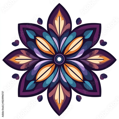 A vibrant, symmetrical floral design featuring bold colors and intricate patterns, perfect for decoration or artistic inspiration.