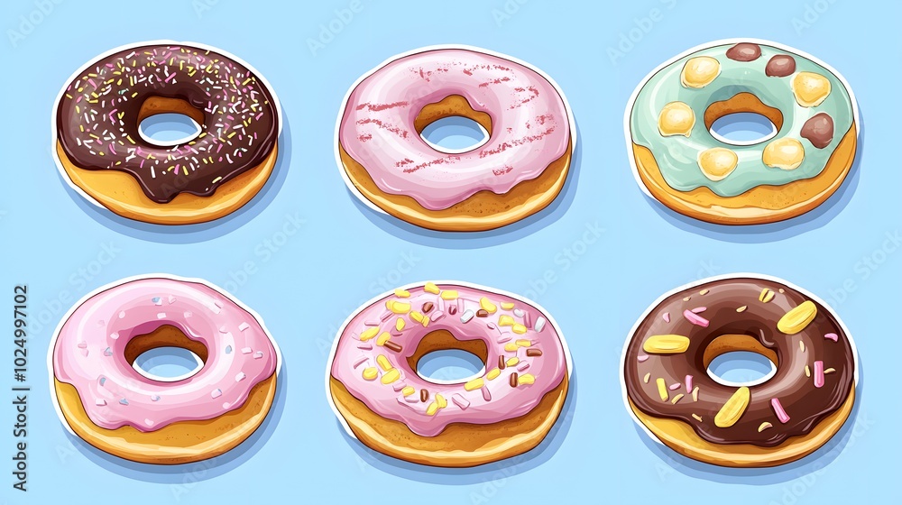 Delicious Donuts with Colorful Glaze and Sprinkles Delicious Donuts with Colorful Glaze and Sprinkles