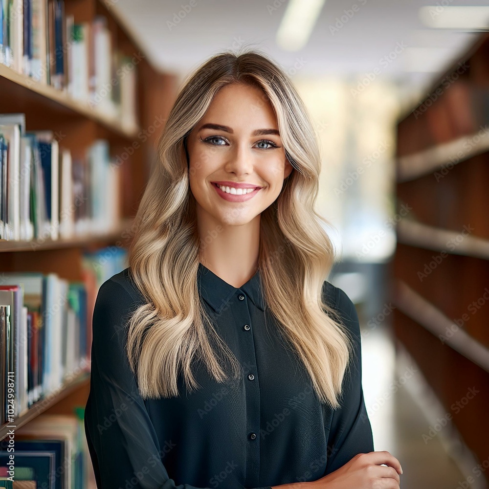 Portrait of female students in a library 