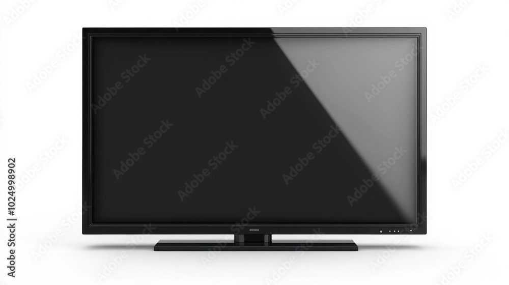 Flat-screen black LED television, isolated on a white background, with a minimalist design and modern look Flat-screen black LED television, isolated on a white background, with a minimalist design and modern look