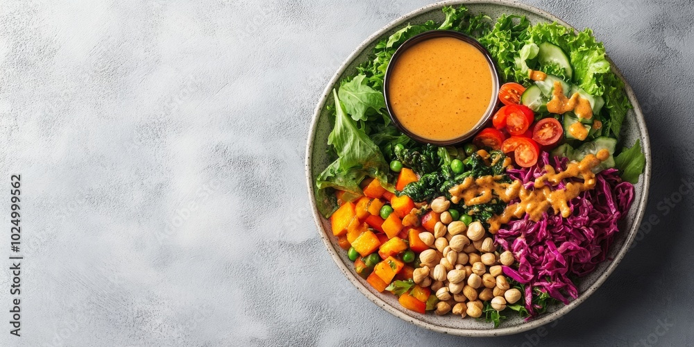 Indonesian Gado-Gado Salad with Peanut Sauce, colorful vegetables arranged elegantly, inviting presentation, rich textures and flavors Indonesian Gado-Gado Salad with Peanut Sauce, colorful vegetables arranged elegantly, inviting presentation, rich textures and flavors