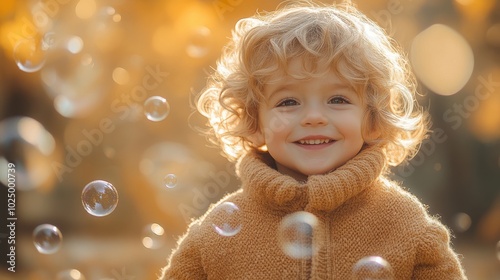 Joyful Child Playing with Bubbles at Golden Hour in Park - High Angle Portrait Shot with Nikon Z7 II