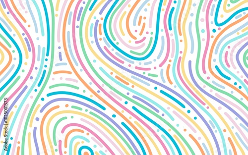 Colorful kids pattern with abstract squiggles lines. Background for trendy design with basic shapes