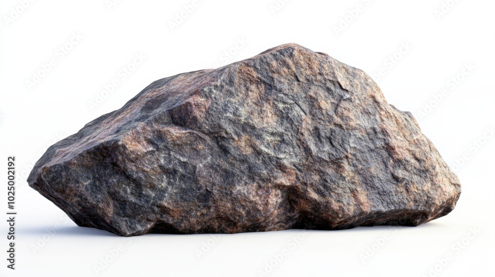 Isolated stone rock on a clean white background, emphasizing its natural, rough surface and shape Isolated stone rock on a clean white background, emphasizing its natural, rough surface and shape