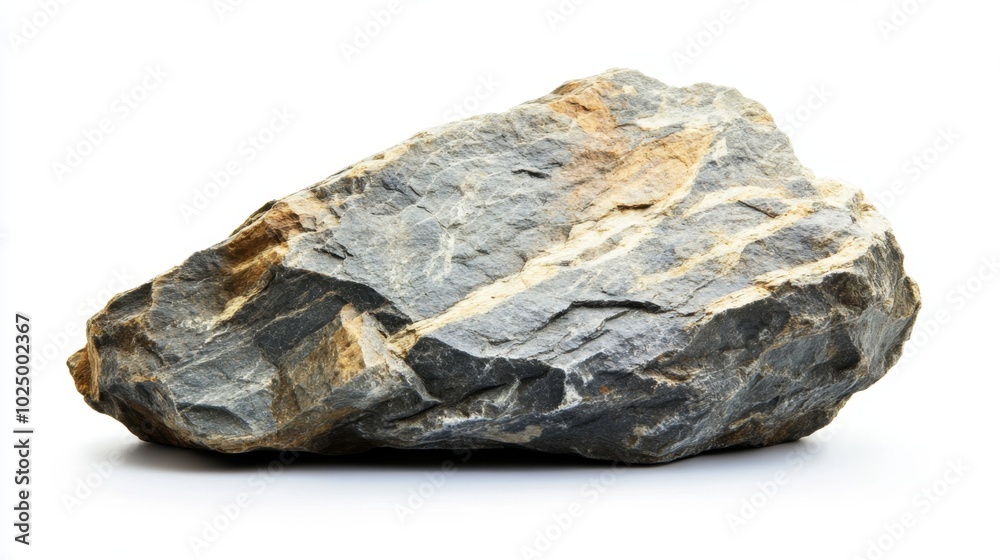Isolated stone rock on a clean white background, emphasizing its natural, rough surface and shape Isolated stone rock on a clean white background, emphasizing its natural, rough surface and shape