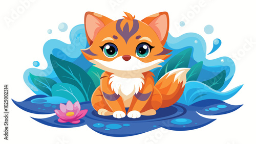 Charming Fox by the Water Lily: Nature's Serenity