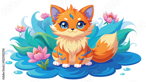 Charming Fox by the Water Lily: Nature's Serenity