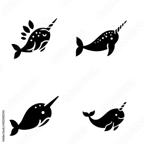 narwhal, icon, vector illustration, white background