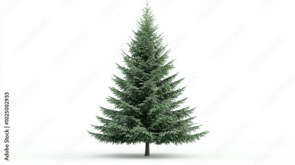 Majestic green fir tree, standing tall and isolated on a clean white background, ideal for holiday or nature visuals Majestic green fir tree, standing tall and isolated on a clean white background, ideal for holiday or nature visuals
