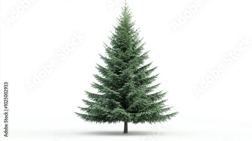 Majestic green fir tree, standing tall and isolated on a clean white background, ideal for holiday or nature visuals