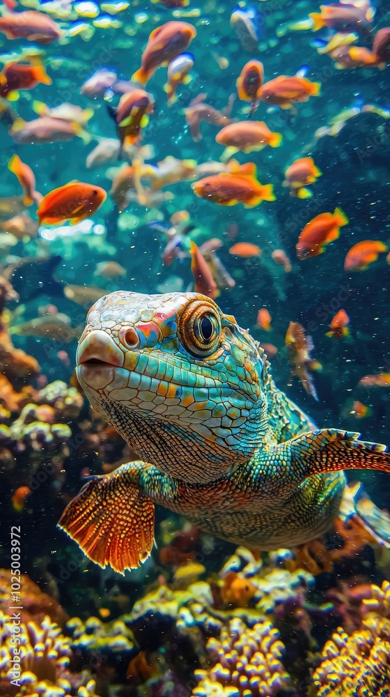 Colorful Underwater Reptilian Shot with Captivating Details Colorful Underwater Reptilian Shot with Captivating Details