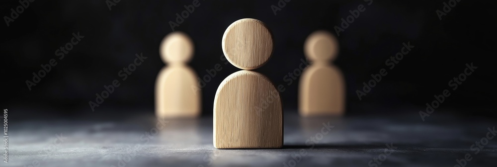 A minimalist scene featuring wooden figures with focus on the foremost figure, symbolizing leadership. A minimalist scene featuring wooden figures with focus on the foremost figure, symbolizing leadership.