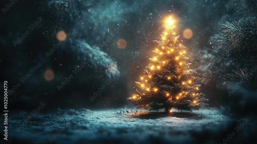 Obraz premium Christmas Tree Light, AI generated illustration.
