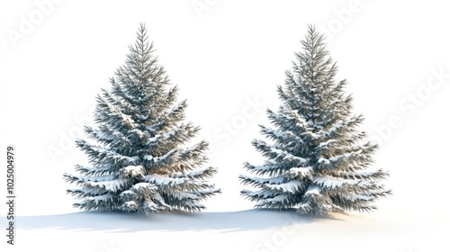 Isolated Winter Christmas Trees, AI generated illustration.