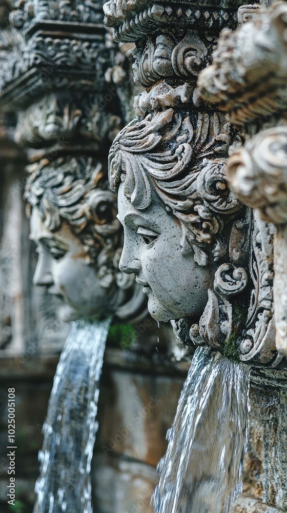 Intricate Sculpture of Fountain Close Up Intricate Sculpture of Fountain Close Up