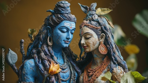 A biodegradable statue of Lord Brahma, made from eco-friendly clay and decorated with natural pigments, representing creation and the preservation of Earth resources