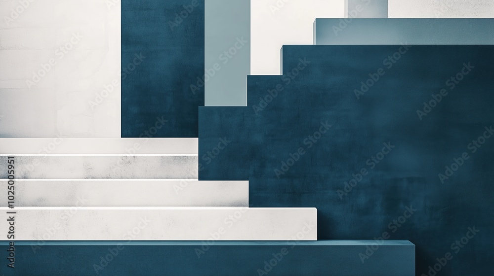 Modern abstract art featuring geometric blue and white forms, illustrating symmetry and contrast with clean lines and minimalist aesthetic. Modern abstract art featuring geometric blue and white forms, illustrating symmetry and contrast with clean lines and minimalist aesthetic.