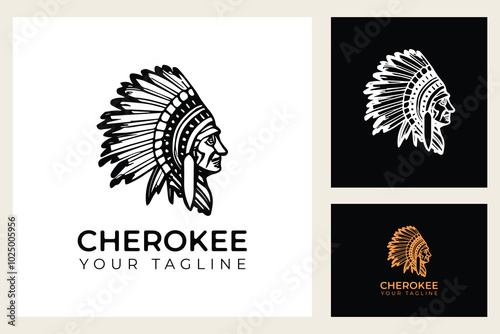 Native American Indian Chief Headdress Drawing illustration logo