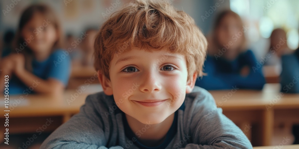 A Smiling Young Boy in a Classroom A Smiling Young Boy in a Classroom
