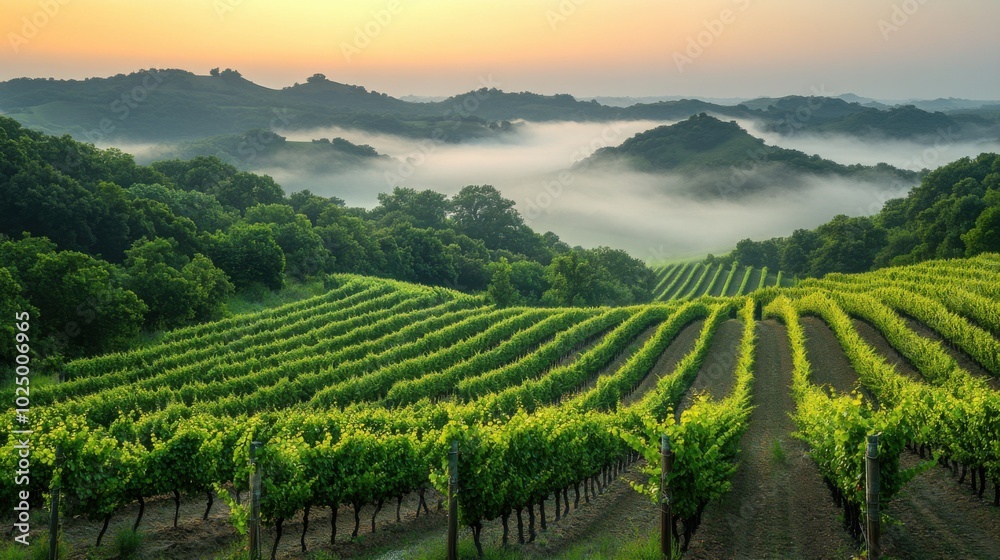 Serene Sunrise in a Vineyard - Scenic Misty Morning Landscape with Pastel Tones Shot on Fujifilm GFX 100S & Wide Angle Lens Serene Sunrise in a Vineyard - Scenic Misty Morning Landscape with Pastel Tones Shot on Fujifilm GFX 100S & Wide Angle Lens