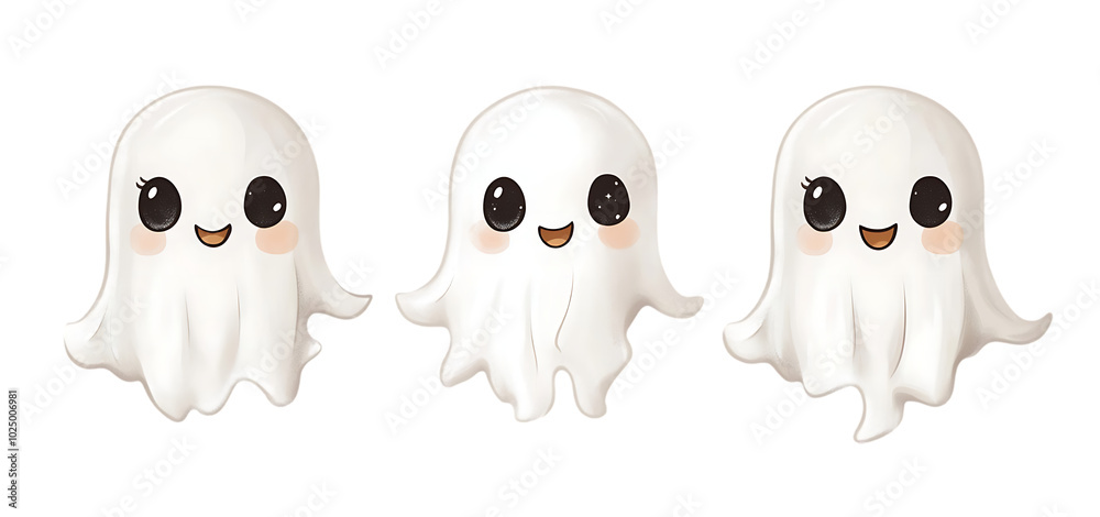 Obraz premium three set of cute ghost isolated transparent background