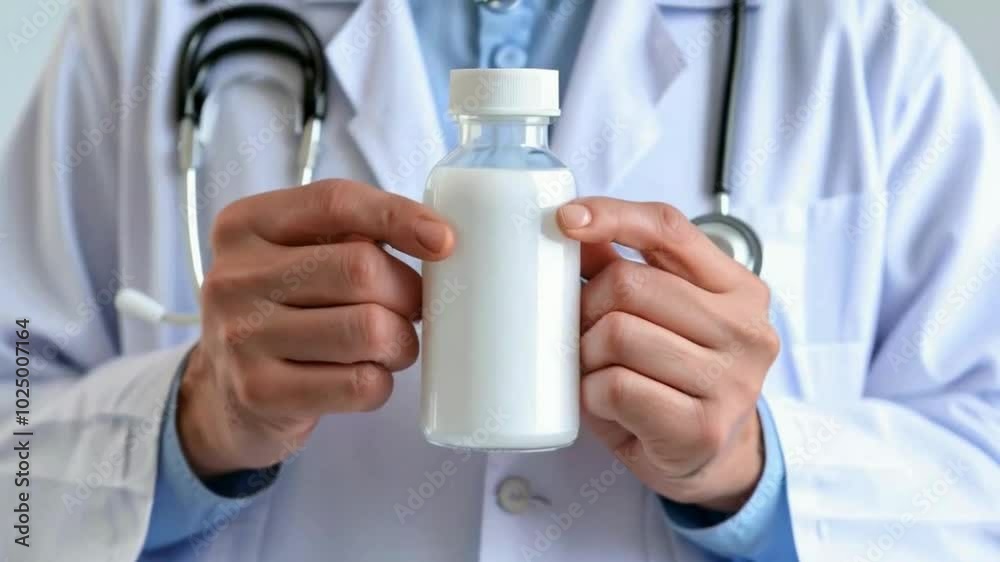 Doctor holding a bottle of pills Doctor holding a bottle of pills