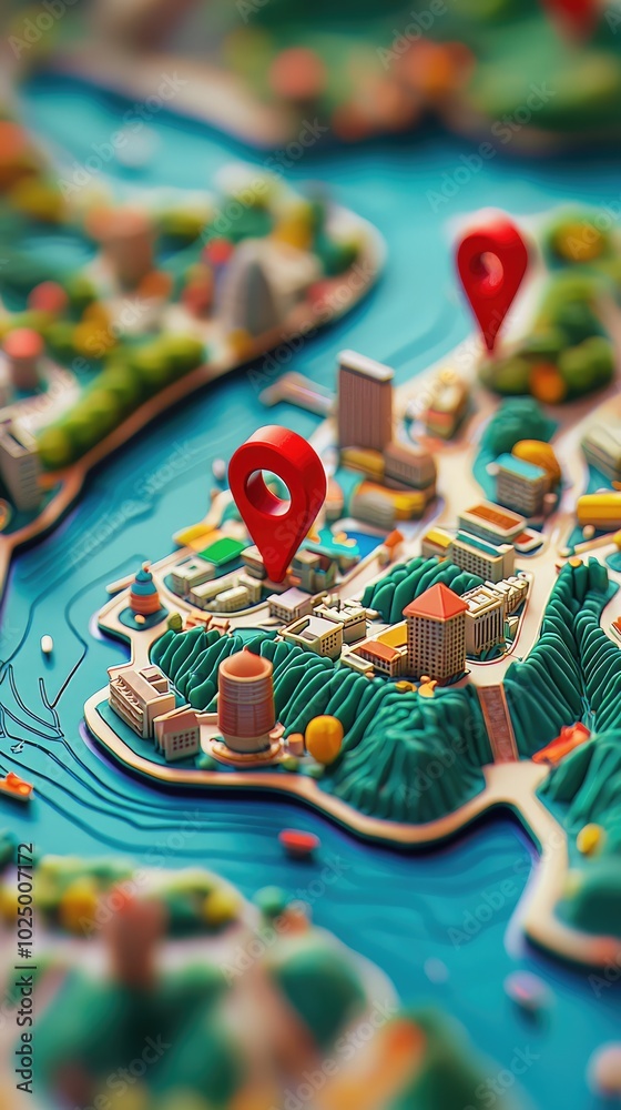 Fototapeta premium Colorful 3D Map Illustration of Travel Destinations
