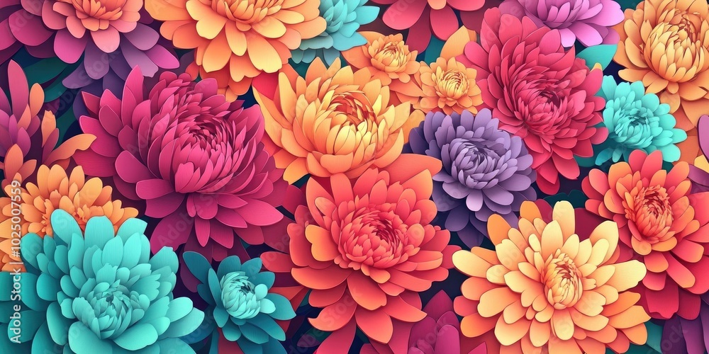 Vibrant and fresh chrysanthemums in full bloom, showcasing a variety of colors and intricate petal patterns Perfect for floral arrangements or nature-inspired themes Vibrant and fresh chrysanthemums in full bloom, showcasing a variety of colors and intricate petal patterns Perfect for floral arrangements or nature-inspired themes