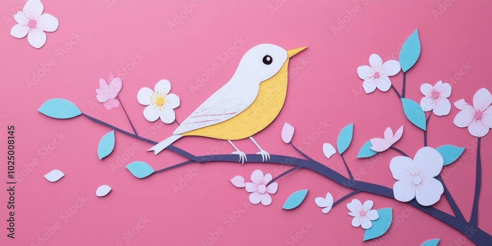 White-eye bird perched on a cherry blossom branch, White-eye bird on cherry blossom branch White-eye bird perched on a cherry blossom branch, White-eye bird on cherry blossom branch