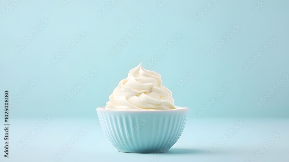 4. A serene composition of a bowl of sour cream centered on a calming pastel background, allowing for ample space around it for creative product placement or marketing 4. A serene composition of a bowl of sour cream centered on a calming pastel background, allowing for ample space around it for creative product placement or marketing