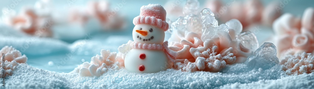 Obraz premium winter wonderland with snowmen made of stacked marshmallows and icicles of rock candy