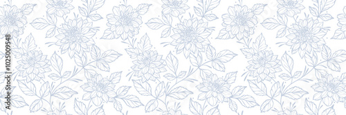 Wedding banner, vintage floral dahlia cover or border design, seamless repeating pattern, white elegant beautiful flower illustration tile