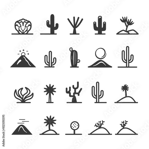 Desert Plants and Landscapes Icon Set