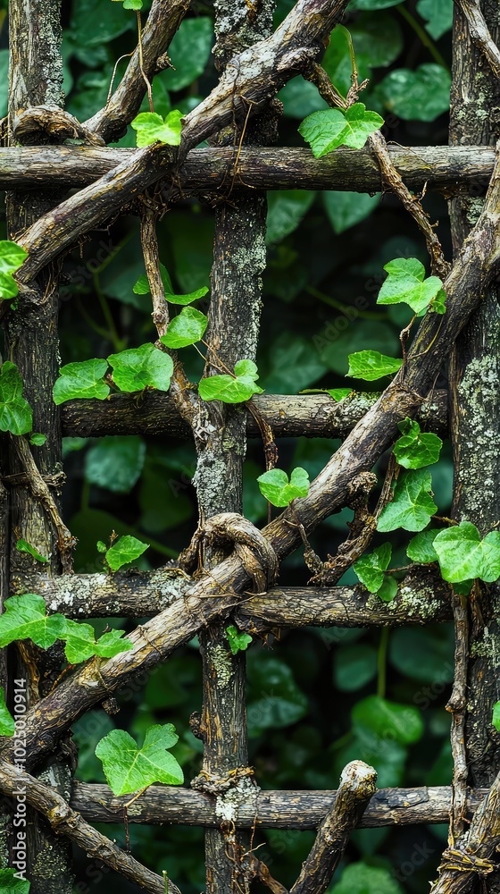 Climbing Roots on Trellis with Green Leaves Climbing Roots on Trellis with Green Leaves