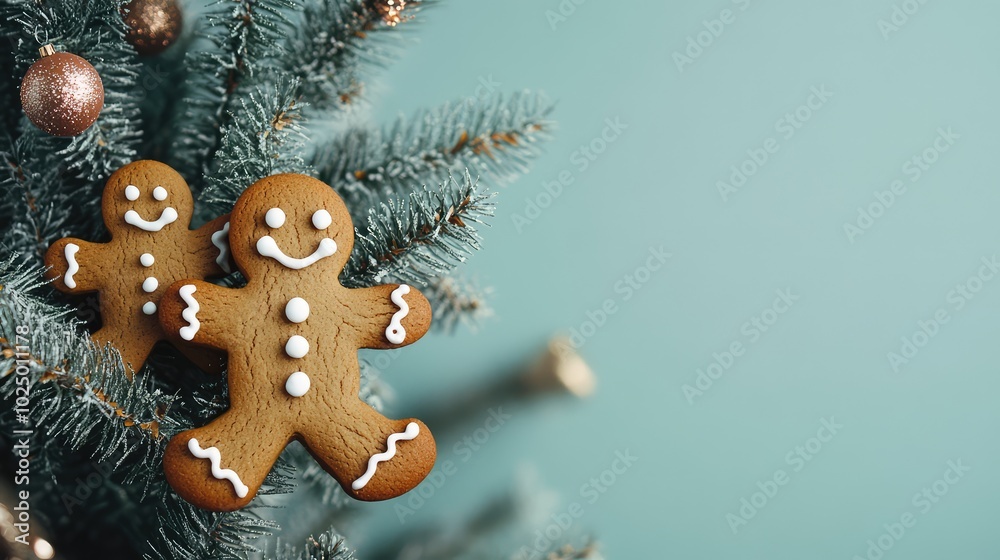 Gingerbread men decorating a tree. AI generated illustration.